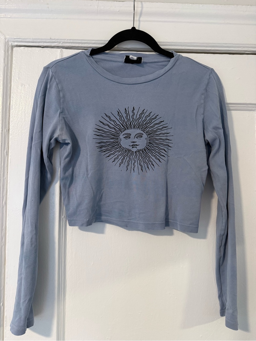 Topshop Pale Blue Long-Sleeve Sun Motif Crop Top